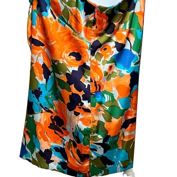 Gianni Bini orange and blue floral sleeveless ruffle neck top size M - Picture 6 of 16